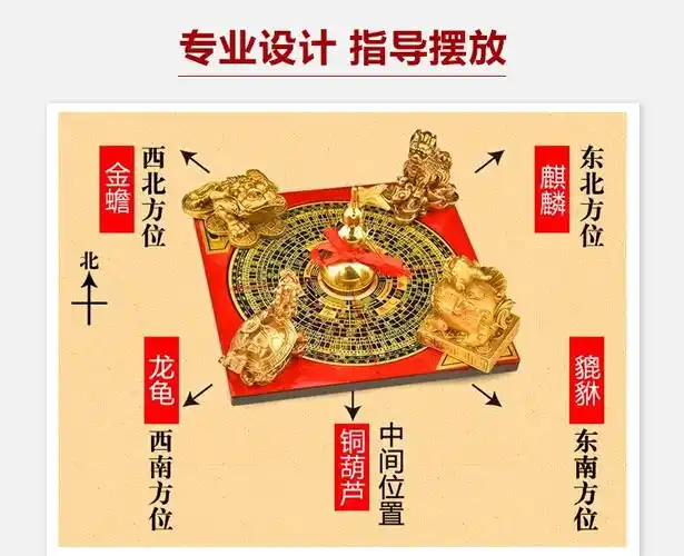 礼亿源纯黄铜聚五行财罗盘阵摆件貔貅龙龟金蝉麒麟葫芦罗盘财运阵大号