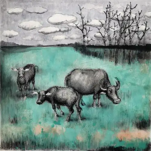 清华大学戴顺智教授《烟雨牧歌·水牛图》系列作品欣赏__财经头条