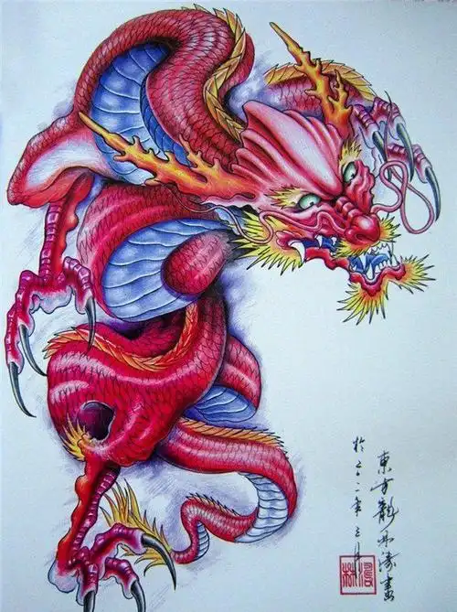 时尚彩色披肩龙纹身图案