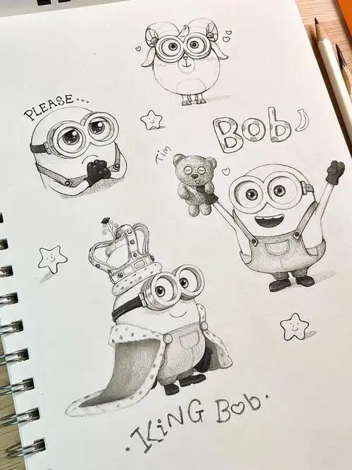 摸鱼  #小黄人bob  #小黄人  #电影  #线稿  #速写本  #手绘  煽