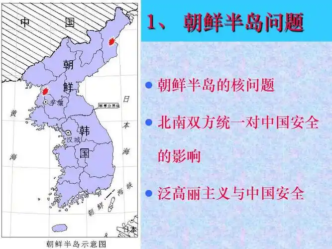 1, 朝鲜半岛问题 l l 朝鲜半岛的核问题 北南双方统一对中国安全 的