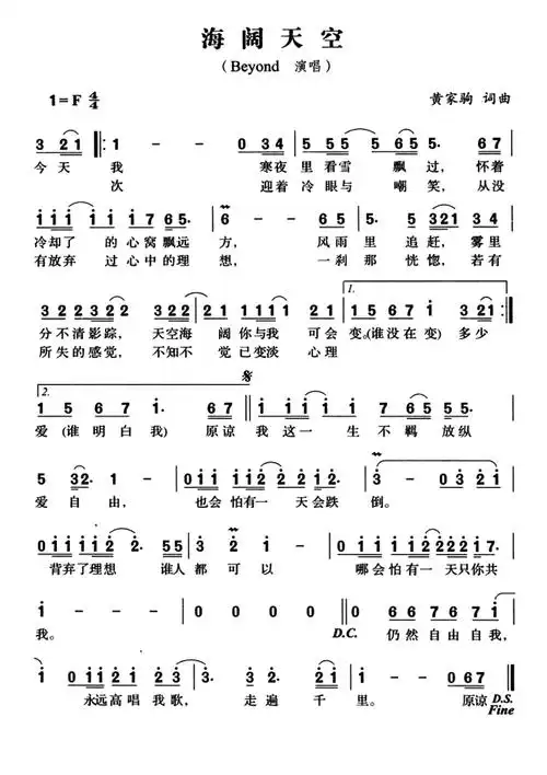 海阔天空吉他谱beyond未知调吉他图片谱2张