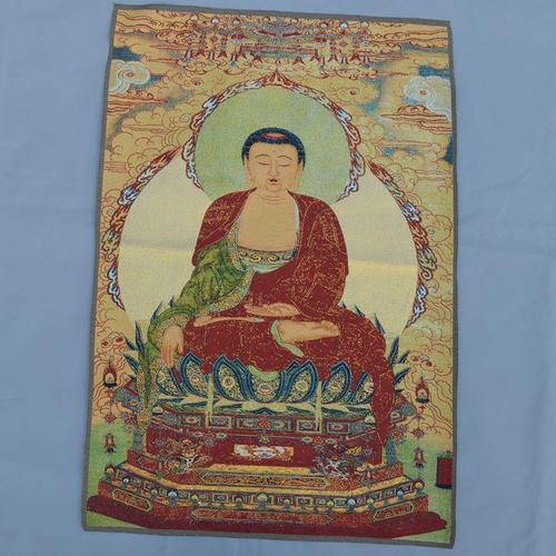 丝织画织锦画丝绸精致刺绣画 藏佛唐卡唐喀大日如来画像图