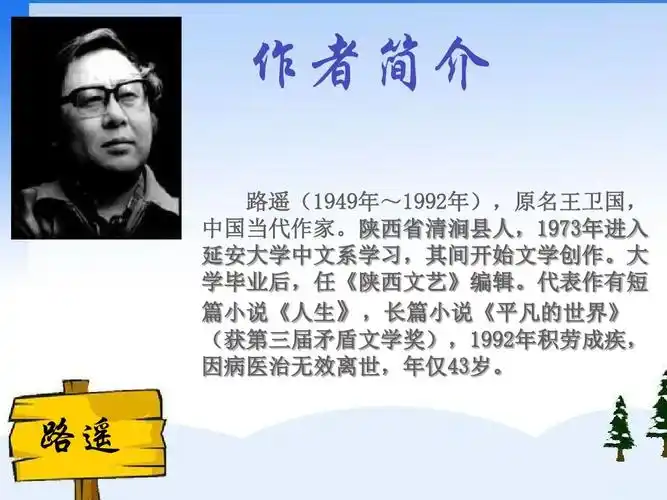 所有分类 高等教育 文学 平凡的世界介绍精美ppt 作者简介 路遥(1949