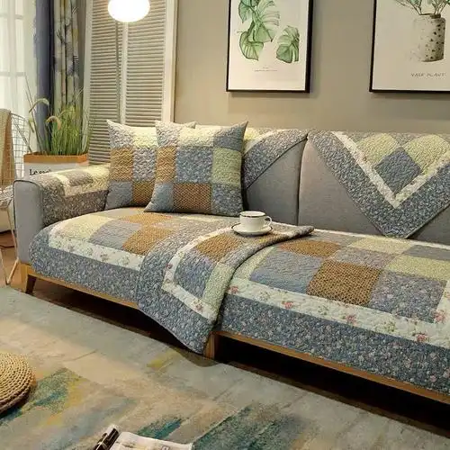 全棉韩国韩单拼布沙发垫纯棉四季简约现代水洗全棉防滑沙发套罩巾