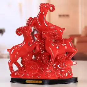 陶瓷三羊开泰羊摆件招财镇宅瓷器羊摆设红色三阳开泰开业乔迁礼品