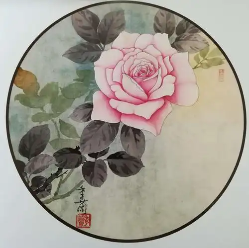 梁季兰工笔花鸟团扇(一)