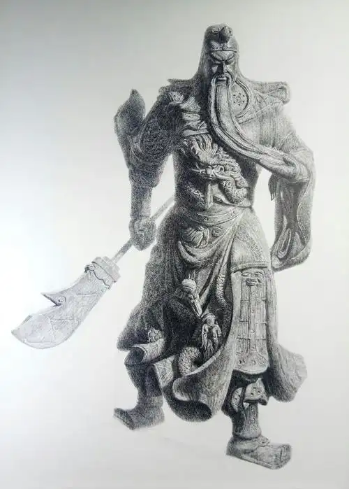 钢笔画《关羽》又旧,刀又破