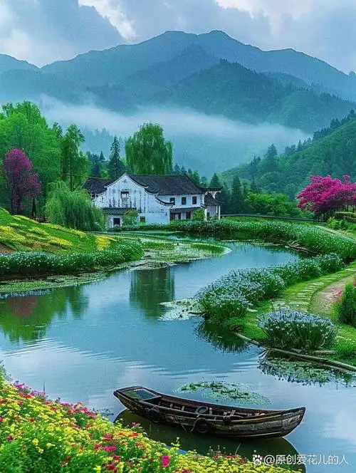 山水人家鲜花盛开,自然景色太美啦.收藏做壁纸屏保背景墙的图片.