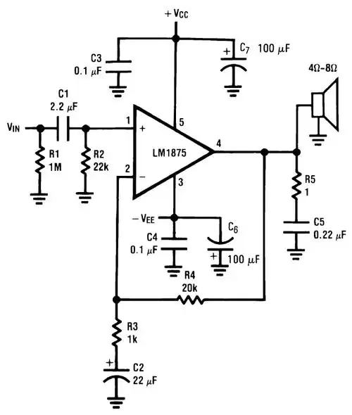 器 (1)试采用lm1875制作一个 20 w 高保真音频功率放大器,参考电路图