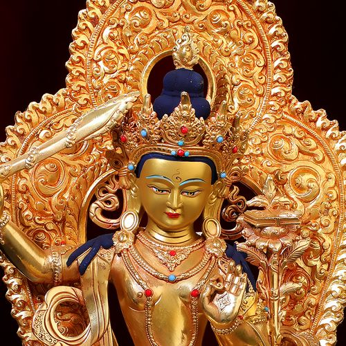 藏传文殊文殊普佛台密宗金藏传菩萨全鎏尼泊尔纯铜摆件