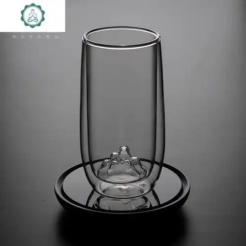 双层玻璃茶杯绿茶杯观山水杯家用办公室隔热泡茶杯子封后山峦玻璃双层