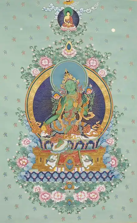 绿度母(布面矿物质颜料) 旺堆 中国美术馆藏