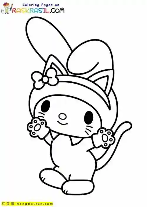 11张可爱的粉红色my melody美乐蒂卡通涂色简笔画-红豆饭小学生简笔画