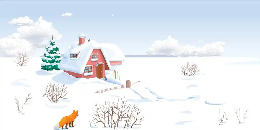 插画作品:日落及风景插画,雪地及城市日落场景