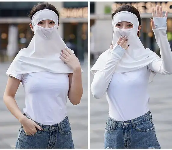 防花粉过敏面罩防晒女全脸护颈冰丝口罩遮脸遮脖子新款夏季透气薄款