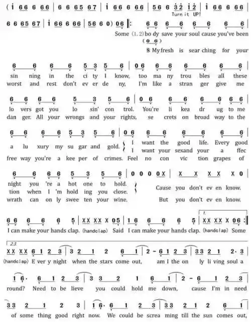 简谱   《handclap》是由jeremy ruzumna,james kingeric,frederic