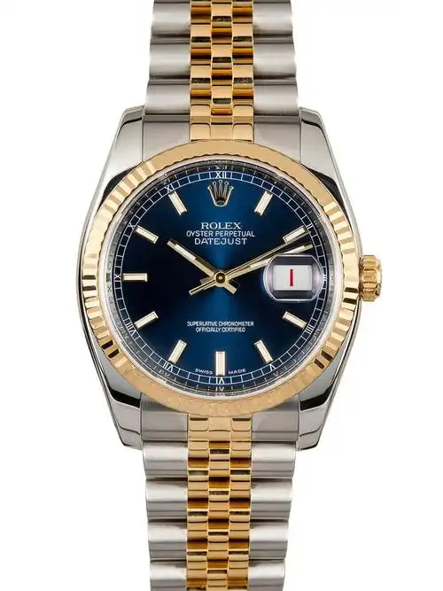 劳力士日志型36黄金钢牙圈香槟色纪念纹钻标男表1162330192