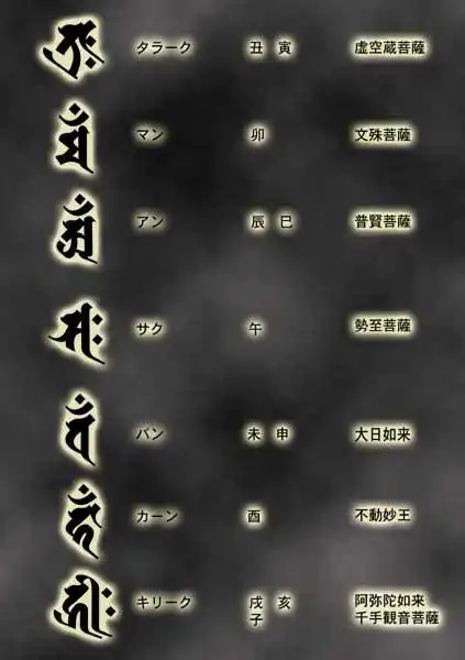 这是十二生肖的八个佛的佛昙种子字.