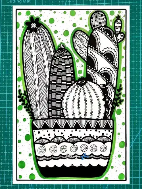 创意线描装饰画线描植物仙人掌