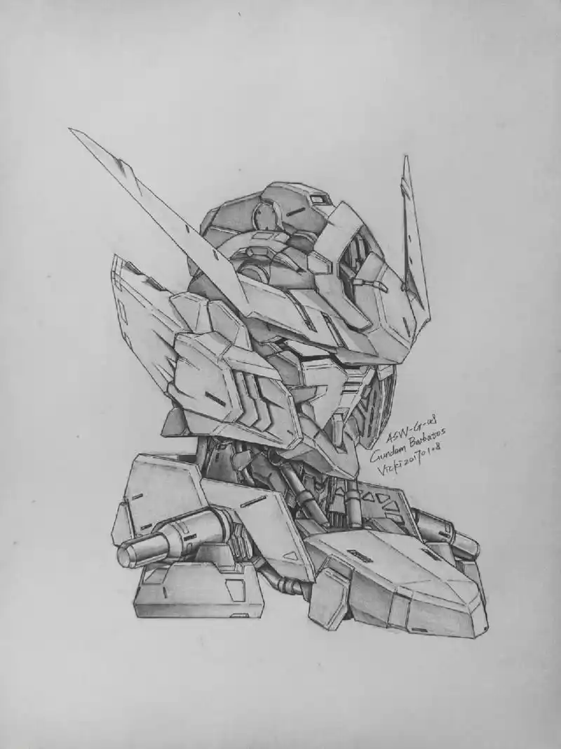 高达头像素描或线稿 转载于微博博主域奇的手绘作品.