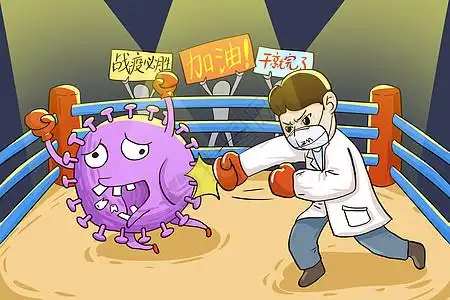 拳击机医护人员击败冠状病毒插画