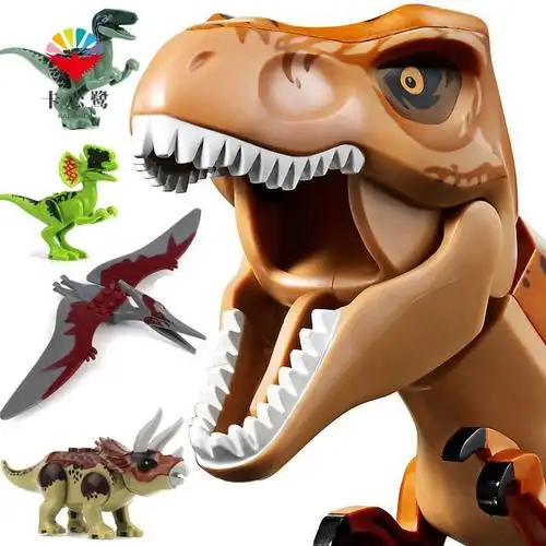 迅猛龙侏罗纪世界双脊龙迅猛龙无齿翼龙拼装积木恐龙动物玩具 1143迅