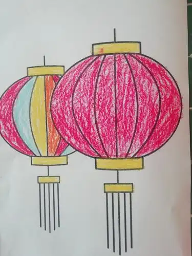 中班绘画课一一大红灯笼