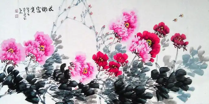 尚德孚国画牡丹新作欣赏四尺横幅13668cm