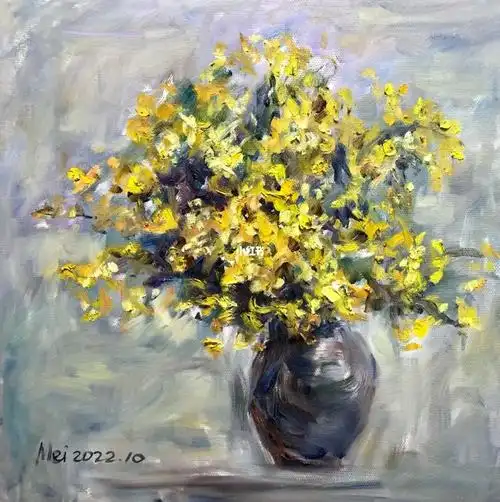 布面油画野菊花8080cm