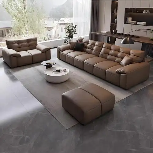 欧梵森意式真皮沙发客厅大小户型简约现代大象耳朵直排皮艺沙发