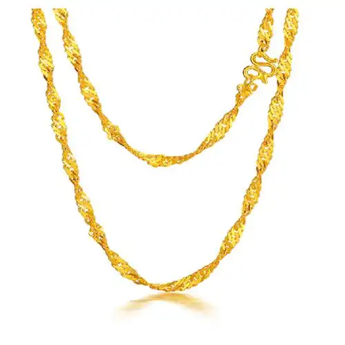 老凤凰黄金项链女水波纹金项链999足金项链百搭锁骨链水波链女款生日