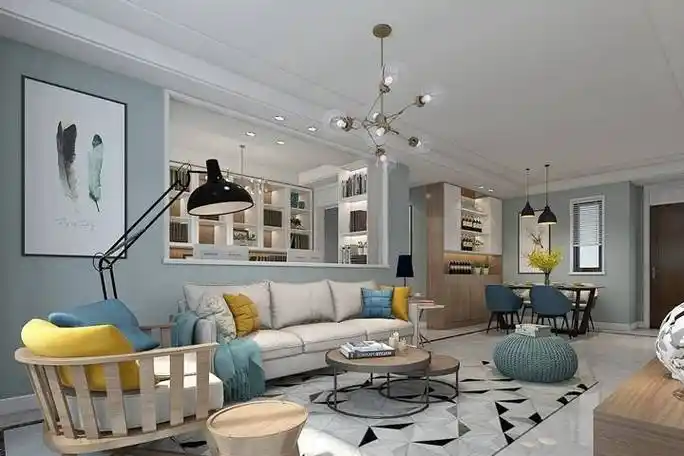 原创130㎡北欧风新房线条和色块区分空间书房秒变沙发墙高级