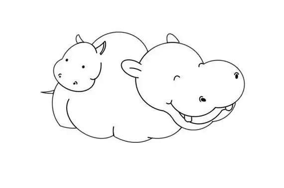 河马妈妈和宝宝简笔画步骤画法图片,简笔画图片