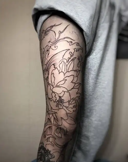 花腿线条纹身图片新传统纹身图案