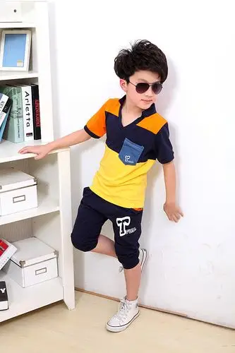 品牌童装男童夏装2017新款 男中小大童运动套装 儿童短袖套装 潮