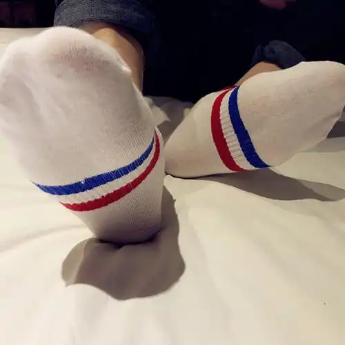 白袜控男时尚短筒浅口二条杠纯棉男滑板复古短船袜潮流情侣袜包邮