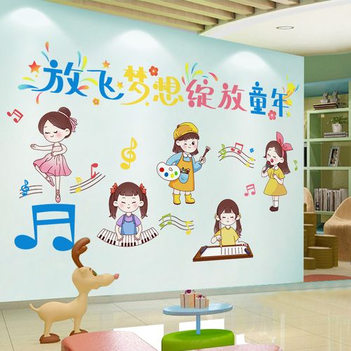 幼儿园主题文化墙贴自粘卡通墙壁纸环创布置墙画放飞梦想绽放童年