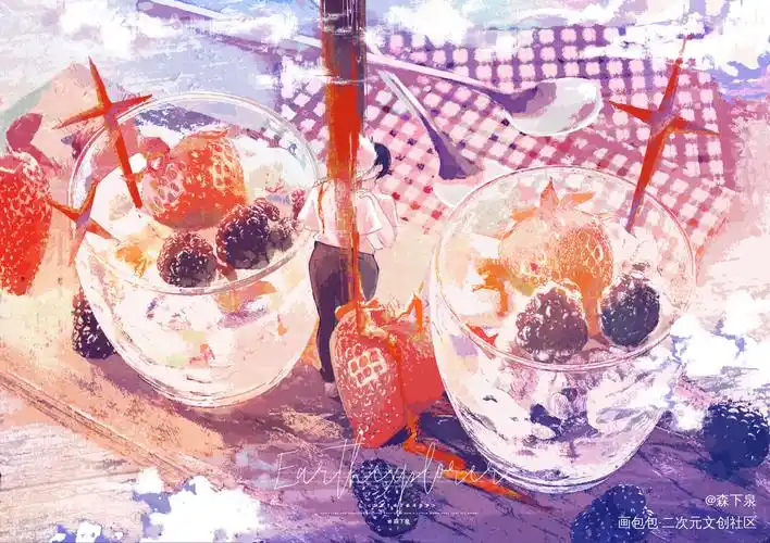 甜品系列_eva平涂日系摸鱼壁纸插画同人绘画作品