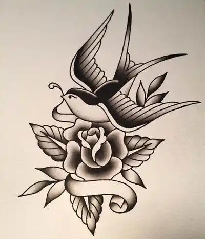 53张黑白燕子纹身手稿素材小图