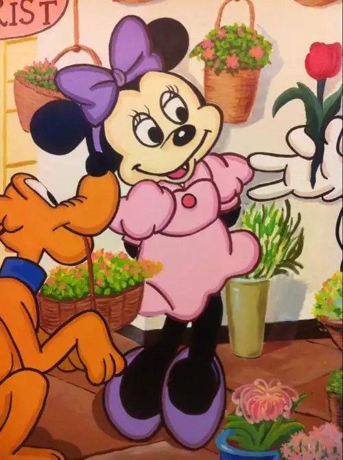 米老鼠墙体彩绘手绘壁画幼儿园彩绘儿童卡通背景墙绘