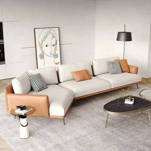 北欧极简设计师创意现代客厅转角轻奢异形贵妃小户型组合棉麻沙发