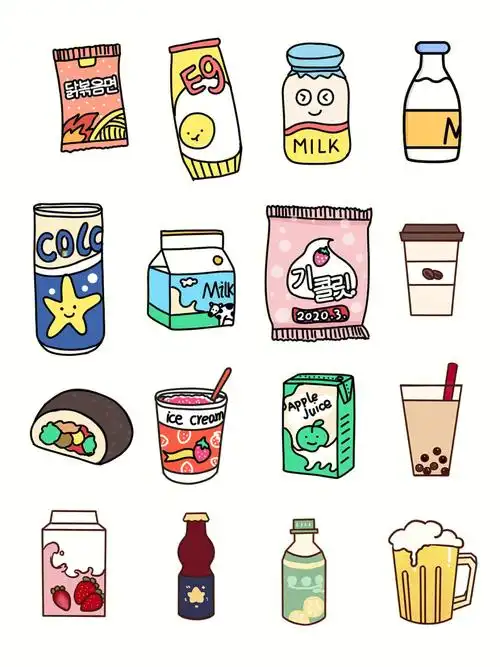 手帐素材简单可爱饮料小贴纸04超萌哒