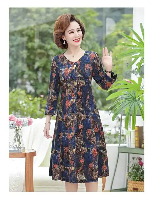 片音中年妇女春秋连衣裙4050岁妈妈穿裙子高贵2022新款40岁50中老年人