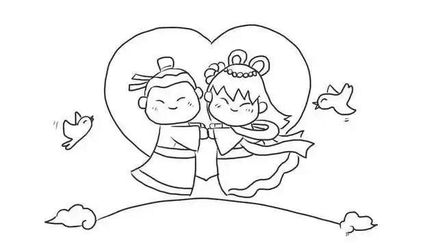 七夕牛郎织女幼儿亲子简笔画
