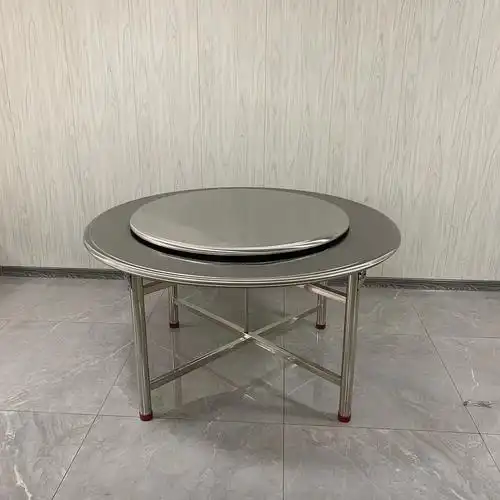 现代简约带旋转盘桌子不锈钢圆桌餐桌-阿里巴巴