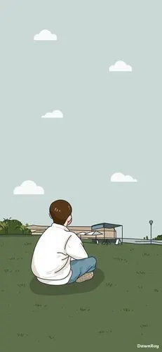 饭绘王源坐草地背影图圆圆的小脑袋真阔爱