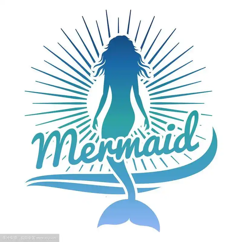 多彩的美人鱼剪影标志或标签