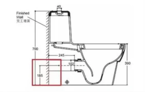 墙排式马桶示意(坑距185mm)