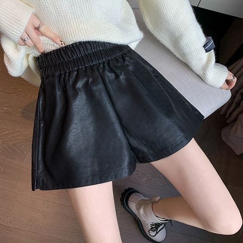 皮短裤女秋冬外穿2022新款爆款高腰皮裤大码阔腿显瘦宽松打底靴裤